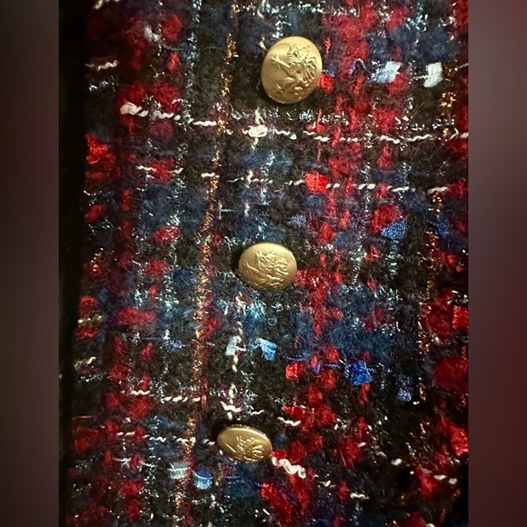 Talbots tweed red blue blazer with metallic detail gold buttons sz 10 gorgeous! - Picture 3 of 12